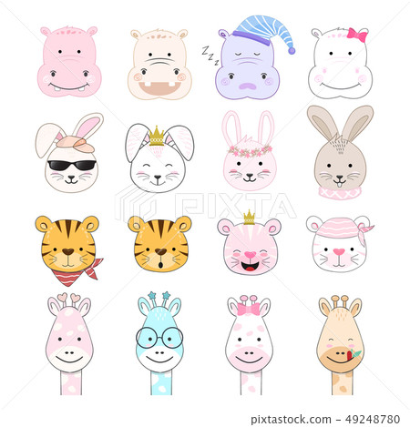 Cute baby animal cartoon character set 49248780