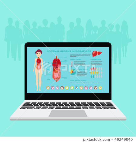 Remote medical examination isometric composition with human organs on laptop screen and medicine Remote medical examination isometric composition with human organs on laptop screen and medicine 49249040