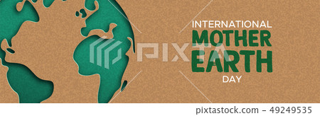 Earth Day web banner of paper cut world map 49249535