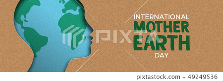 Mother Earth Day banner of paper cut woman head Mother Earth Day banner of paper cut woman head 49249536