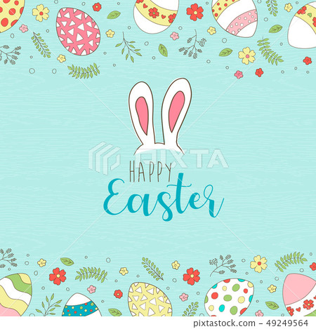 Happy Easter card of spring egg hunt with flowers 49249564