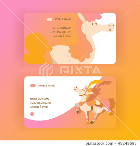 Kids horse vector business-card cartoon pony horsed character with horn illustration horsy backdrop 49249693