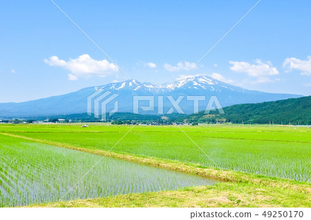 Mt Chokai In Early Summer Seen From Sakata City Stock Photo