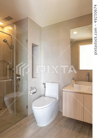 Cleaning Bathroom with shower and toilet 49250674