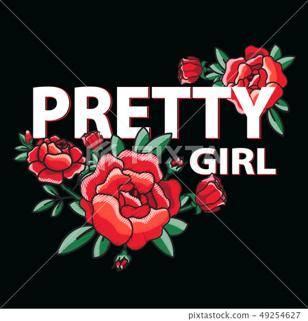 Pretty Girl Poster with Roses Vector Illustration Pretty Girl Poster with Roses Vector Illustration 49254627