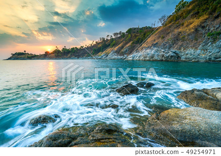 Seascape of Promthep cape at Phuket, Thailand. 49254971
