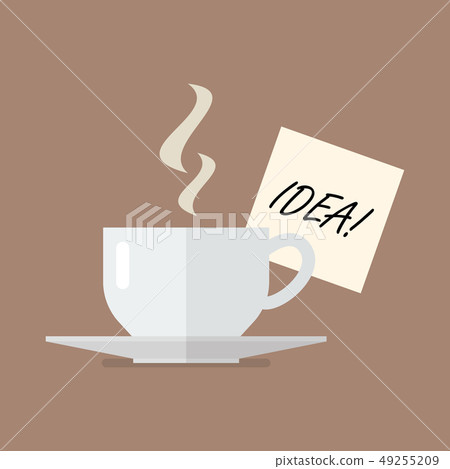 Cup of coffee with idea wording on sticky note Cup of coffee with idea wording on sticky note 49255209