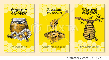 Honey waxing bee and beehive flyer. Poster organic honey and apiary, beehive and chamomile dessert Honey waxing bee and beehive flyer. Poster organic honey and apiary, beehive and chamomile dessert 49257300