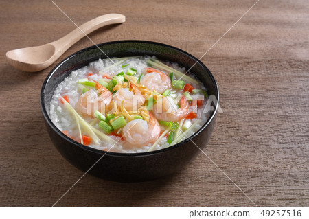 boiled rice with shrimp in a ceramic bowl boiled rice with shrimp in a ceramic bowl 49257516