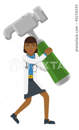 Asian Doctor Woman Holding Hammer Mascot Asian Doctor Woman Holding Hammer Mascot 49259345