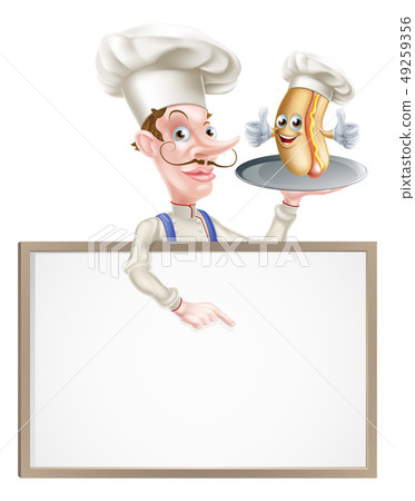 Hotdog Cartoon Chef Pointing 49259356