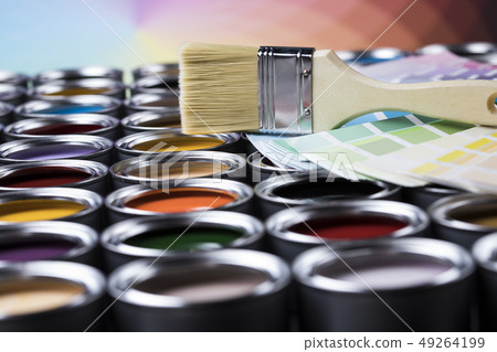 Tin cans with paint and brushes Tin cans with paint and brushes 49264199