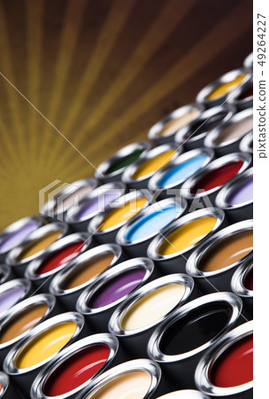 Full Buckets of rainbow colored oil paint Full Buckets of rainbow colored oil paint 49264227