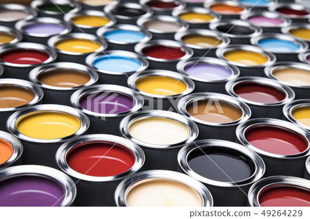 Full Buckets of rainbow colored oil paint Full Buckets of rainbow colored oil paint 49264229