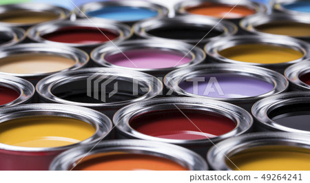 Full Buckets of rainbow colored oil paint 49264241