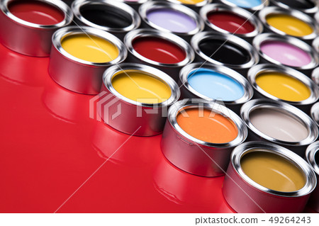 Full Buckets of rainbow colored oil paint Full Buckets of rainbow colored oil paint 49264243