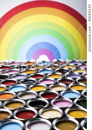 Background from multi color cans of paint Background from multi color cans of paint 49264244