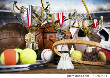 Group of sports equipment, Winner background 49264511
