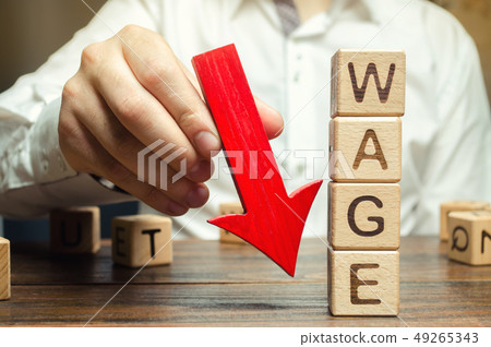 Wooden blocks with the word Wage and red arrow Wooden blocks with the word Wage and red arrow 49265343