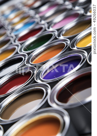 Full Buckets of rainbow colored oil paint 49266037