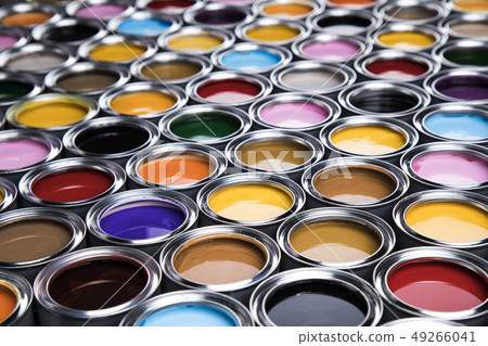 Full Buckets of rainbow colored oil paint 49266041