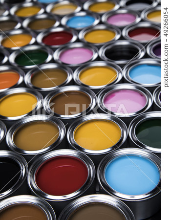 Full Buckets of rainbow colored oil paint 49266054