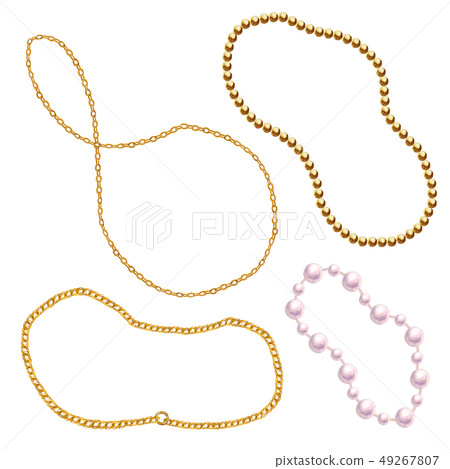 Golden chains and pearl necklace glamour set Golden chains and pearl necklace glamour set 49267807