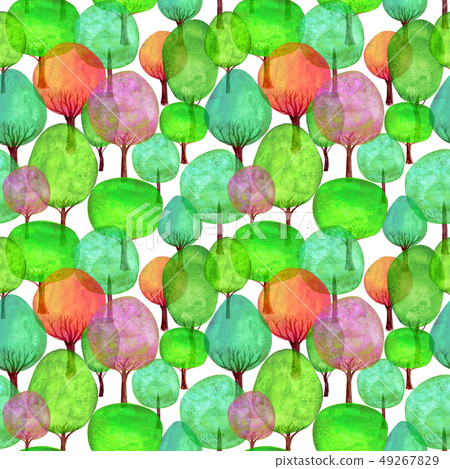 Seamless pattern of watercolor colorful trees - Stock Illustration ...