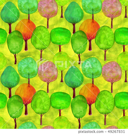 Seamless pattern of watercolor colorful trees - Stock Illustration ...