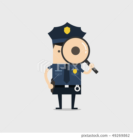 Police holding a magnifying glass. Police officer. 49269862