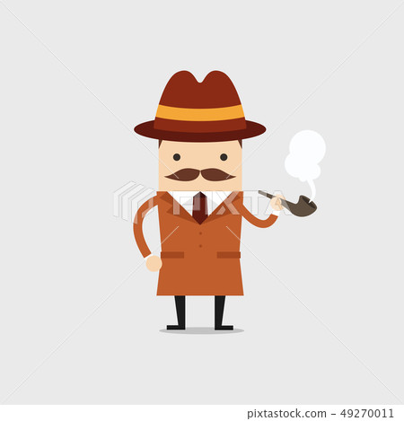 Detective man character smoking pipe. 49270011
