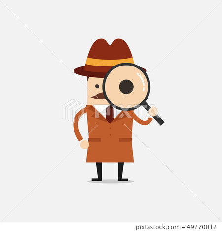 Detective holding a magnifying glass. 49270012