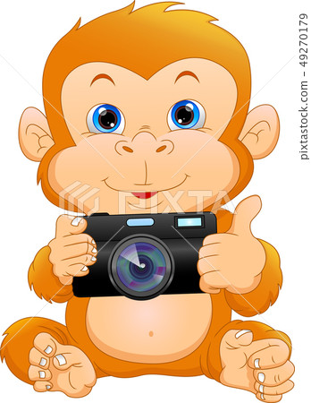 cute monkey cartoon holding camera cute monkey cartoon holding camera 49270179