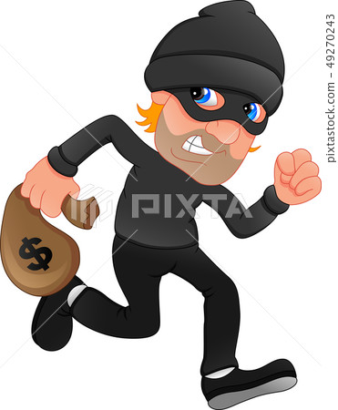 Thief carrying bag of money with a dollar sign Thief carrying bag of money with a dollar sign 49270243