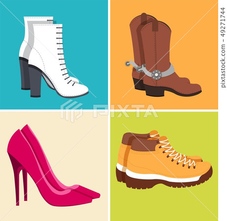 flat illustration set of shoe equpment backgrounds. Vector illustration elements icons. Colorful 49271744