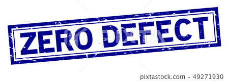 Grunge blue zero defect word square rubber stamp 49271930