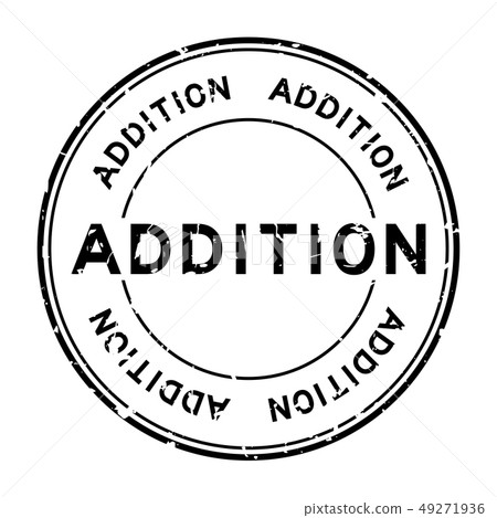 Grunge black addition word round rubber stamp Grunge black addition word round rubber stamp 49271936