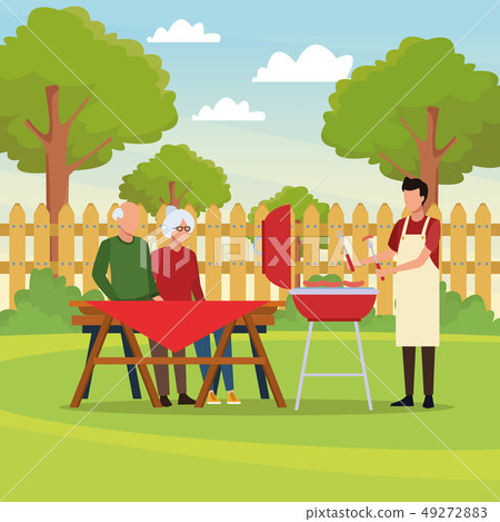 Family barbecue picnic - Stock Illustration [49272883] - PIXTA