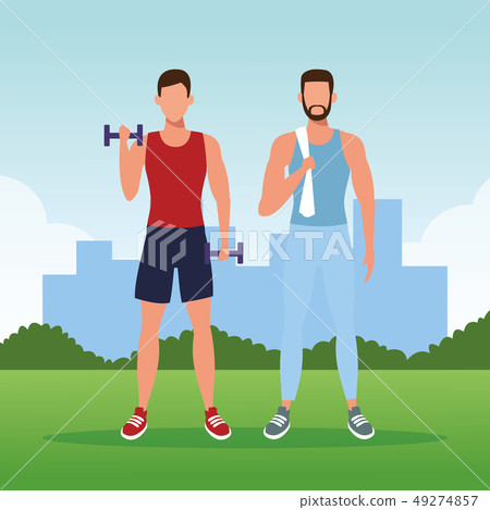 fitness couple mens doing exercise 49274857