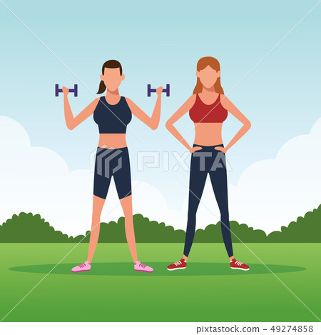 fitness couple women doing exercise 49274858