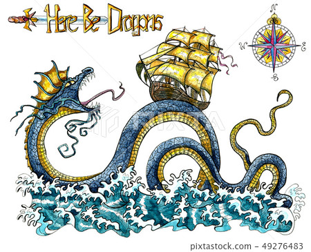 Design set with fantasy Leviathan Design set with fantasy Leviathan 49276483