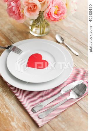 close up of table setting for valentines day close up of table setting for valentines day 49280430