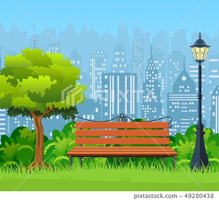 Bench with tree and lantern in the Park. 49280438