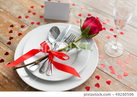 close up of table setting for valentines day close up of table setting for valentines day 49280506