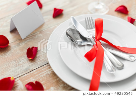 close up of table setting for valentines day close up of table setting for valentines day 49280545