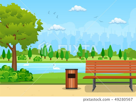 Bench with tree and lantern in the Park. Bench with tree and lantern in the Park. 49280567