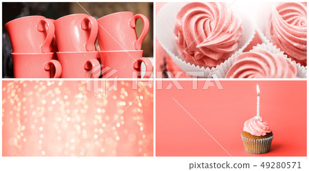 party food collage in living coral color 49280571