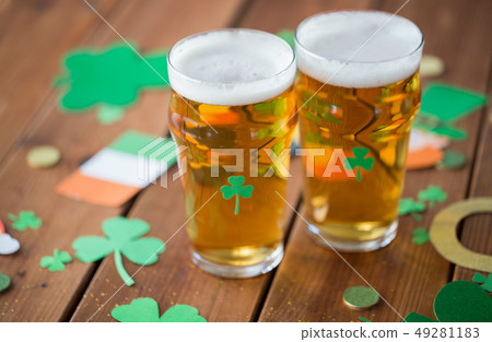 glasses of beer and st patricks day party props 49281183