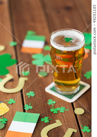 glass of beer and st patricks day party props 49281185