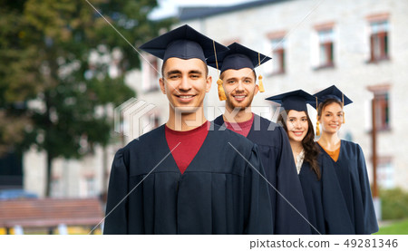 graduates in mortar boards and bachelor gowns graduates in mortar boards and bachelor gowns 49281346